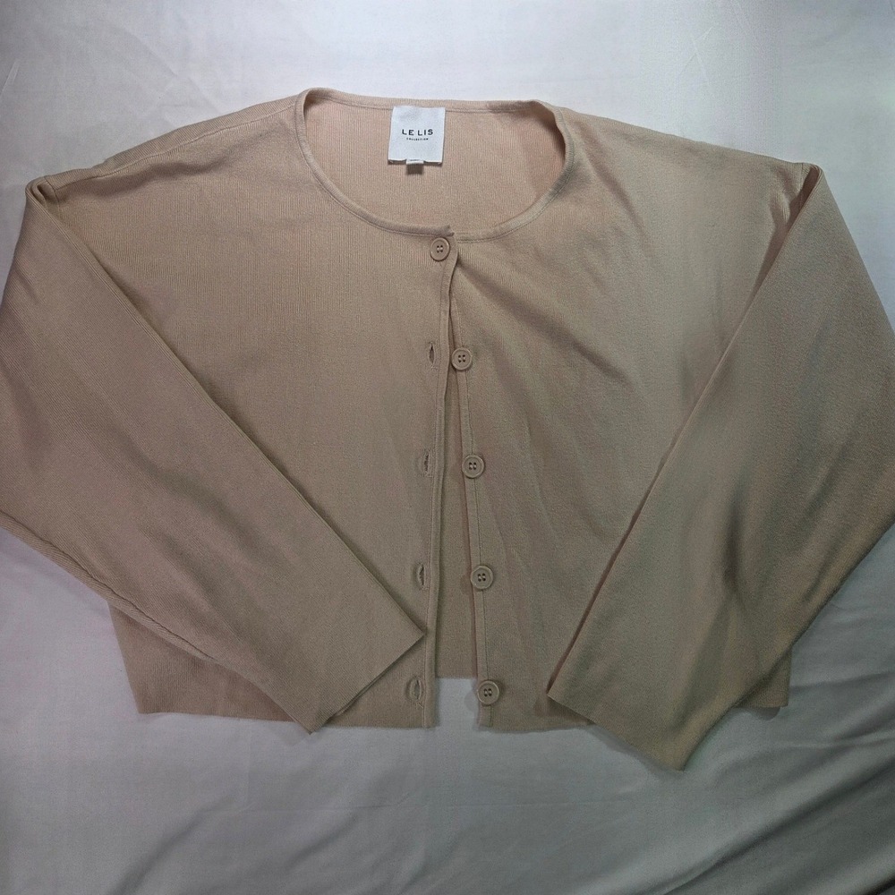 Le Lis Collection Beige Tan Cropped Button Front Cardigan Sweater SWJ2693 Small